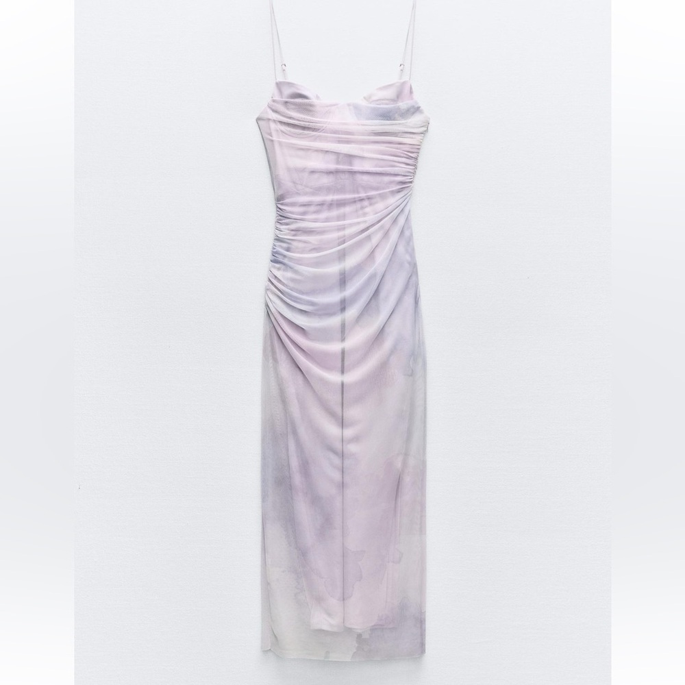 Zara Draped Printed Tulle Dress